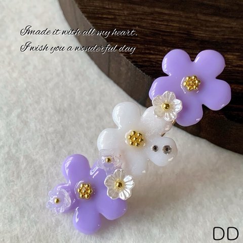 【DD】レジン 可愛い フラワー ヘアクリップ プレシオサ チェコビーズ お花 髪留め くすみカラー