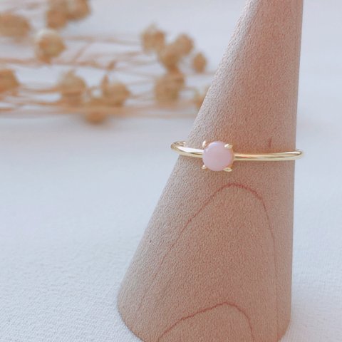 【10月誕生石】甘くキュートなピンクオパール リング 指輪 華奢リング ゴールドリング