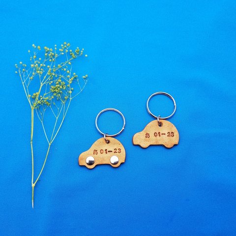 Leather number key ring 　刻印