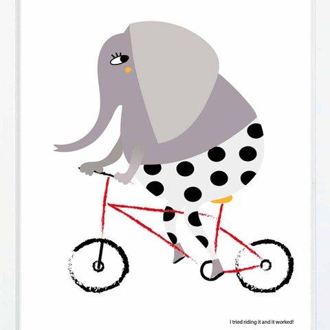 小さすぎる自転車　ゾウ　イラスト　ポスター　A4 A3 A2 A1　アートポスター　全作オリジナル　アート/sei/新着順検索　2224