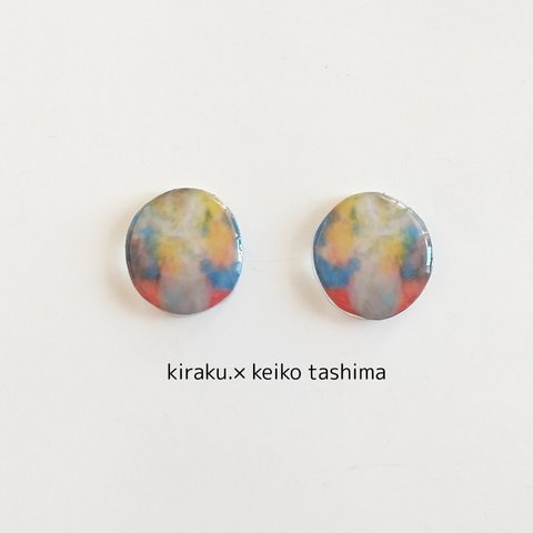 kiraku. ✕ art　絵画イヤリングorピアス　レジン　花　黄　赤　青