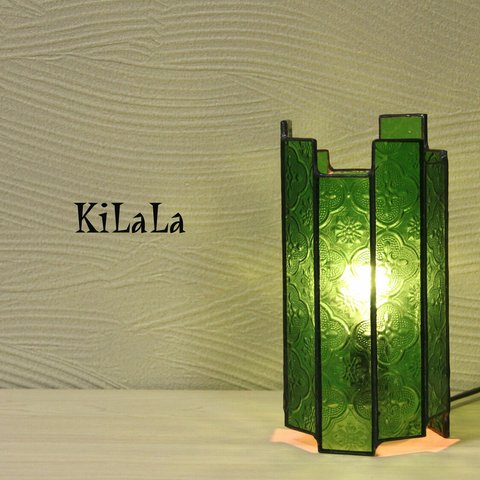 ステンドグラスの筒ランプ・フローラ緑