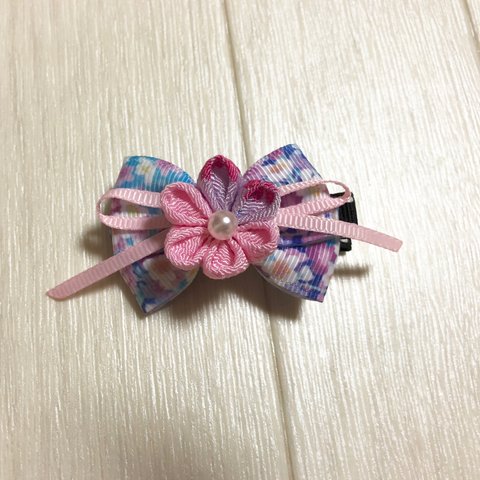 和柄リボン キッズヘアクリップ