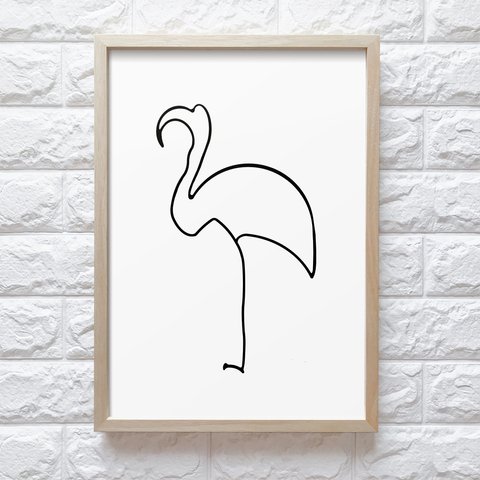 【0111】アートポスター Picasso drawing of flamingo　モノトーン　シンプル　海外インテリア　北欧