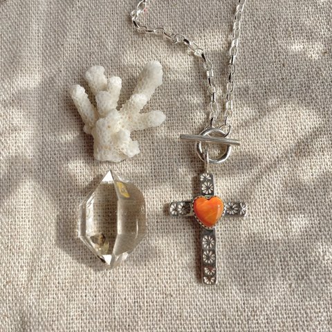  《silver925》 heart orange shell ✼ cross necklace ❃