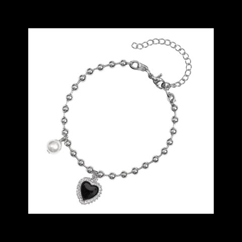 再販【Perl&Heart_ballchain ブレス。】ハート パール シンプル ゴシック メンヘラ 量産型 バングル  シルバー  ブレスレット ユニセックス パンク 病みかわいい ロック