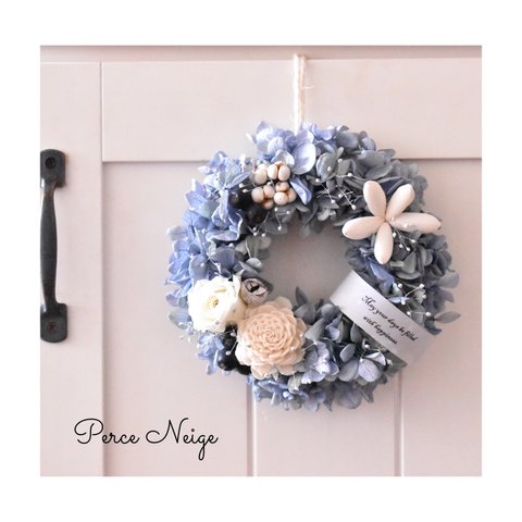 【受注製作】＊Mini couronne bleu foncé＊　アンティークブルーミニリース　誕生日　記念日　お祝い　お礼　結婚　ウェルカム　プレゼント