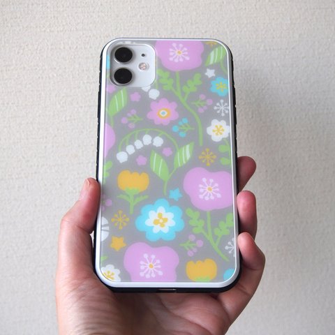 春色パステルフラワー【強化ガラスiPhoneケース】