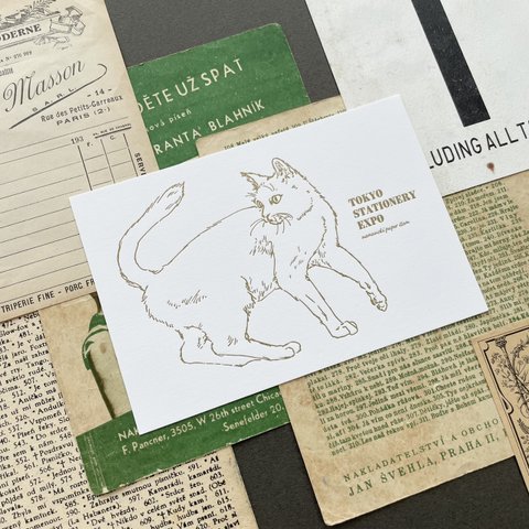 【数量限定】活版印刷の白猫カード（２枚セット）