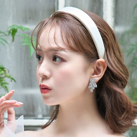 サテンカチューシャ (KA-38)| ウエディング 前撮 結婚式 花嫁 太 ヘッドドレス 挙式 披露宴 白 シンプル 無地 オフホワイト パーティー 