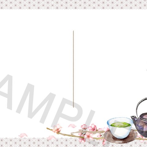 日本茶と桜の水彩画のお品書きテンプレート　PSD＆JPEG