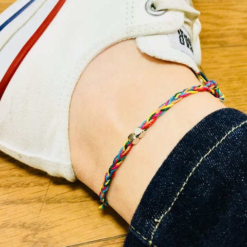 七色の三つ編みコード＊anklet or bracelet＊