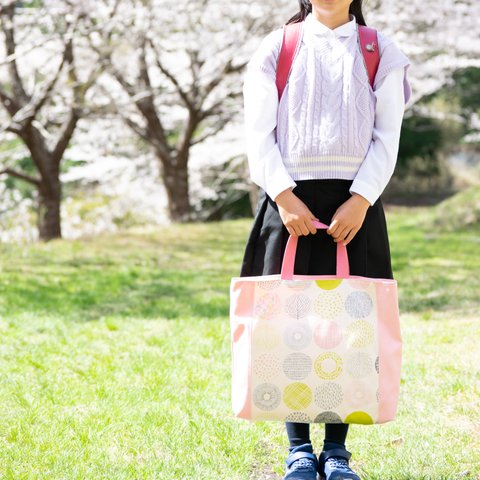 春待ちカラーのレッスンバッグ（大サイズ）：さくら色　｜サイズ変更対応　｜入園入学準備に