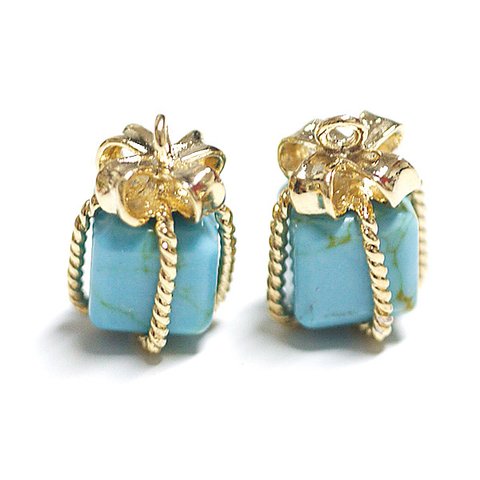 p1787s【2個入り】GlassターコイズTurquoiseカラープチJewelボックスゴールドチャーム