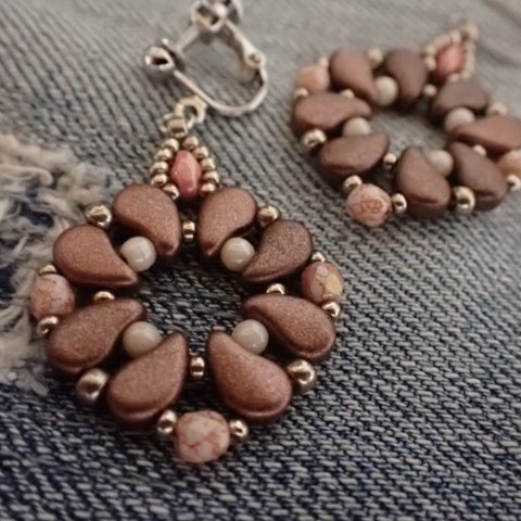 【新作】beads earrings ＊ Mat brown pink