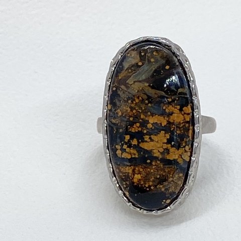 **大粒 29×14mm ミモザ 模様 希少 ピーターサイト Petersite ring シルバー925 リング　**