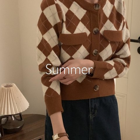ニットセーターコートカーディガン 暖かく~厚手セーター~純色*菱のカーディガン