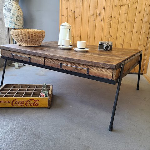 ★VINTAGE-SUGI DRAWER TABLE★古材×アイアンのセンターテーブル