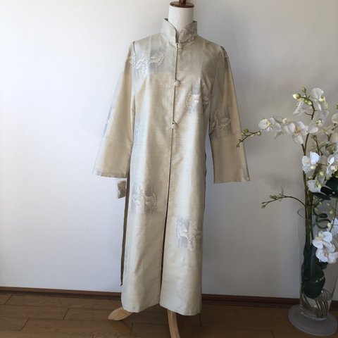 (10%off)大島紬アオザイ風コートドレス／着物リメイク・一点物・和服・和服リメイク・春