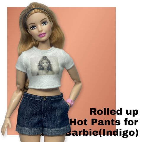 Curvy Barbie//カーヴィーバービー ロールアップデニムショートパンツ(インディゴ)