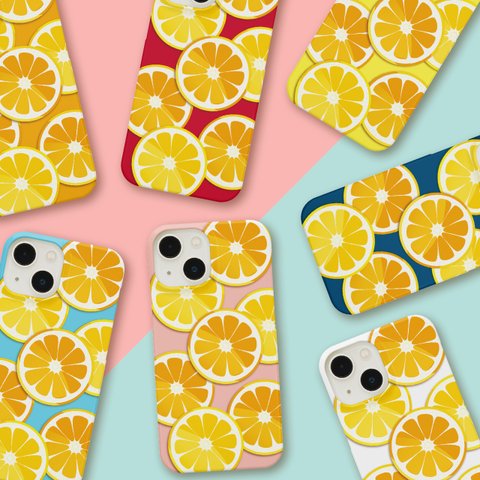 オレンジとレモンの選べるスマホケース iPhone アンドロイド 強化ガラス・グリップ・バンパー・カード収納・ストラップ他