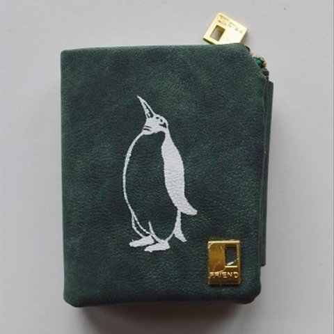 ペンギン財布、ディープグリーン、深緑、財布、収納力抜群のお財布、オリジナルデザイン
