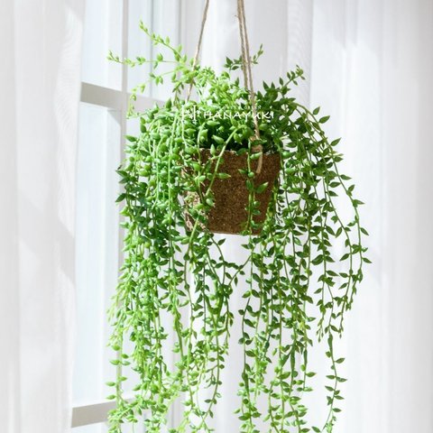 HANAYUKI 観葉植物 フェイクグリーン グリーンネックレス 壁掛け 35cm ハンギング 観葉植物 吊り下げ 光触媒加工