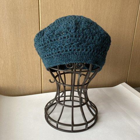 アルパカ混リリアンの透かし編みベレー帽