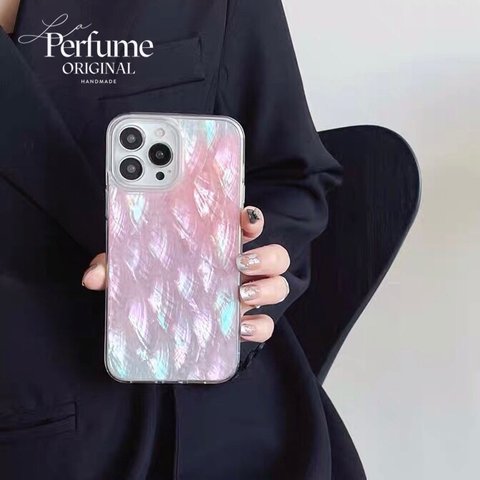 キラキラ天然シェル✨ピンクグリーン系 淡色 貝殻 オリジナル iPhoneケース【受注生産】カラフル 夏 海 スマホケース