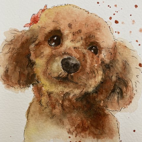 オーダーメイド　サンプル　犬の絵　トイプードル　水彩画