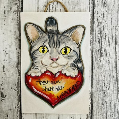 【送料無料】アメリカンショートヘア　猫の絵　はがきサイズ原画