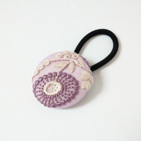 刺繍ヘアゴム ナチュラルフラワー ぶどう (パープル)