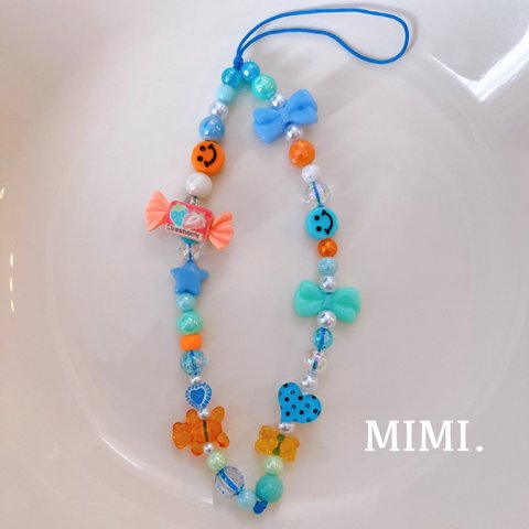 SALE中☑️ビーズストラップ🍬スマホストラップ🧸キャンディーデコ💙/MIMI.