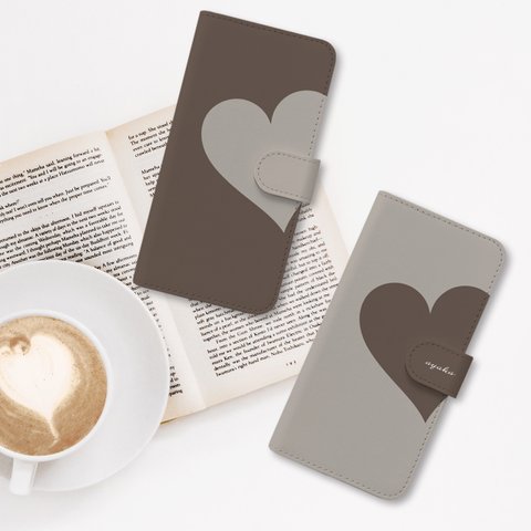 Big Heart♡ココア　はめ込み式手帳型ケース 　スマホケース　Android機種ほぼ全機種対応　名入れ