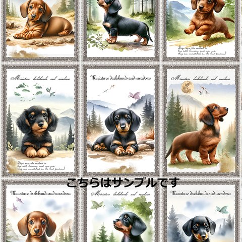 オリジナル 生地 ブロックデザイン パネル生地 ミニチュアダックスフンド 犬