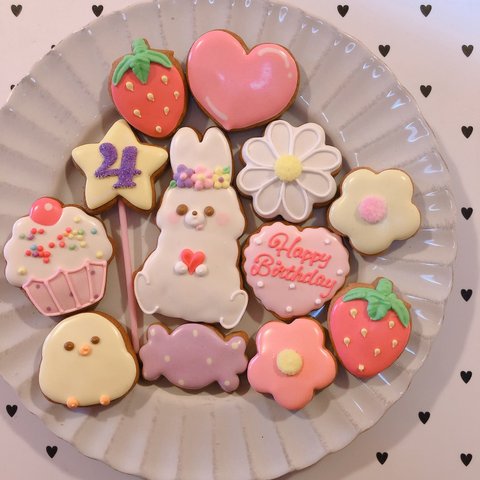 お誕生日♡うさぎのバースデーアイシングクッキーセット♡