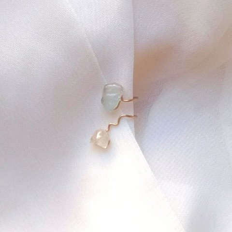 stone earcuff 鉱物 イヤーカフ NO.06 (2連リング・イヤカフ・ゴールド)