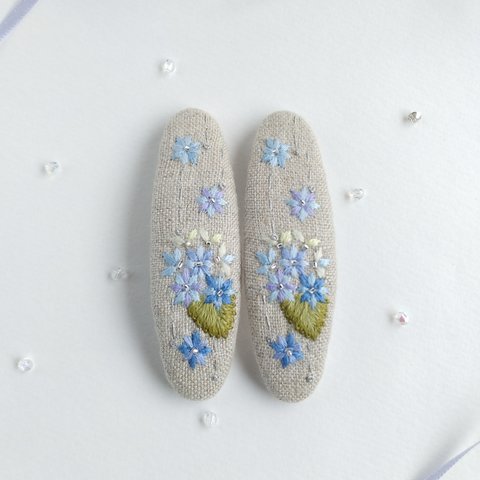 (7㎝)大人可愛い きらめく紫陽花  刺繍パッチンピン