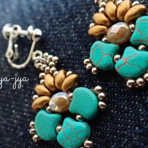 beads earrings - Ginkgo turquoise gold