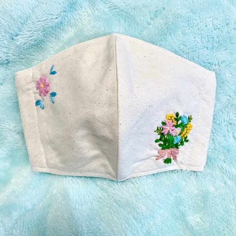 花束　刺繍　立体　マスク　ハンドメイド