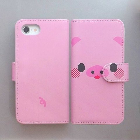 全機種対応 手帳型スマートフォンケース スマホケース 動物 ぶた しっぽ キャラクター かわいい 066 