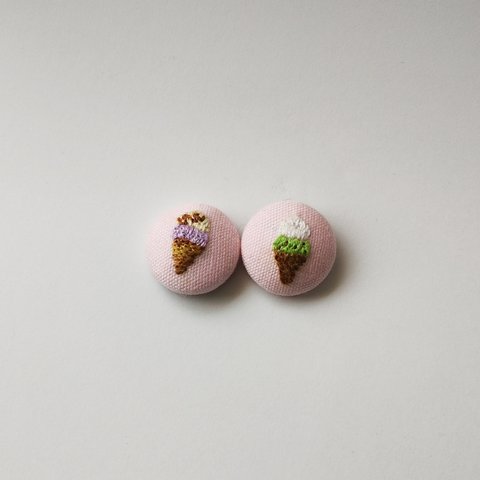 アイスクリームの刺繍のヘアゴム　2個セット