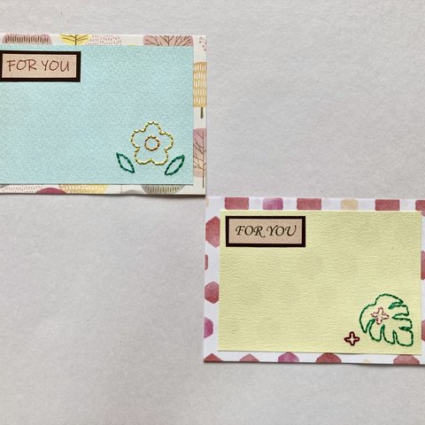 紙刺繍〜お花とモンステラのメッセージカード〜①