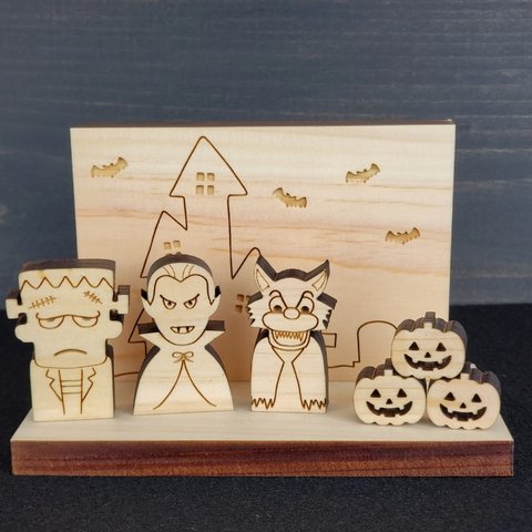 木製 ハロウィンオブジェ 背景差し込みタイプ