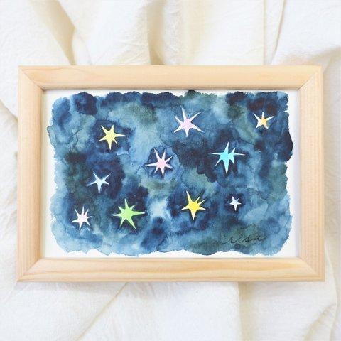 「カラフルな星空」水彩原画