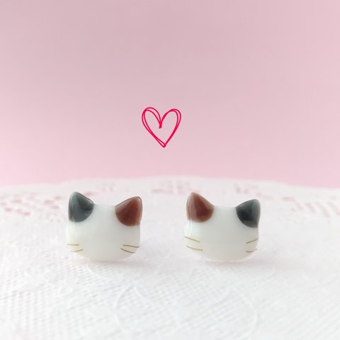 仲良し♡  黒＆茶 ねこピアス  サージカルステンレス 316L 樹脂ピアス イヤリング　アレルギー対応 レジンピアス 