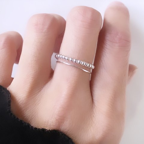  silver925 petit ball ring 2連　指輪 silver filled