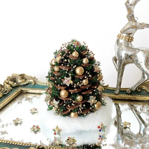 松ぼっくりの星降るクリスマスツリー JewelryGold