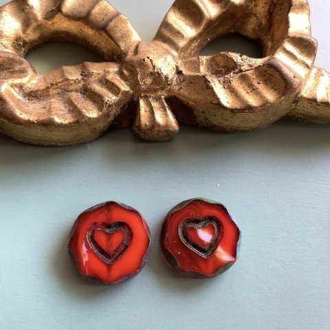 【2コセット】JIRI＊IVANA#czech beads#チェコビーズ　Valentine Heart♡18㍉　red/picasso