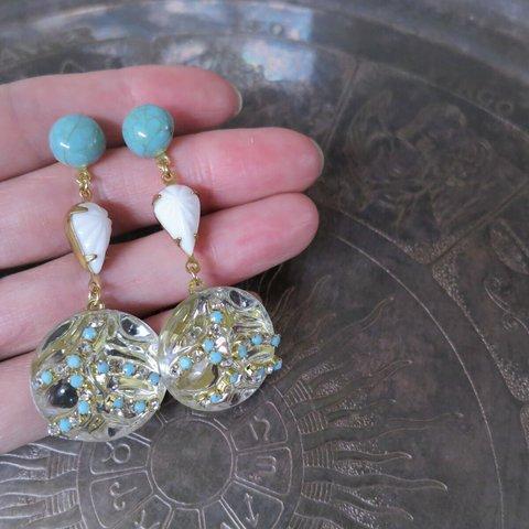 ターコイズ＆アイスドロップピアス vintage earrings tq ice <PE3-0120>